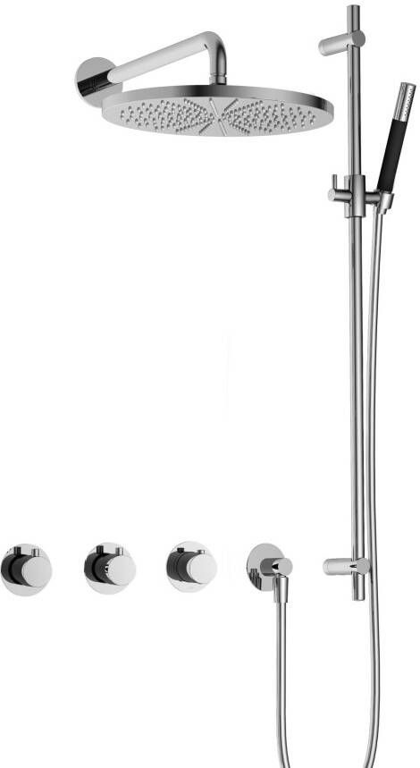 Hotbath Cobber IBS70 complete thermostatische douche inbouwset met 2 stopkranen met 38.5cm wandarm 30cm ronde hoofddouche staafhanddouche met glijstang chroom IBS70CR57