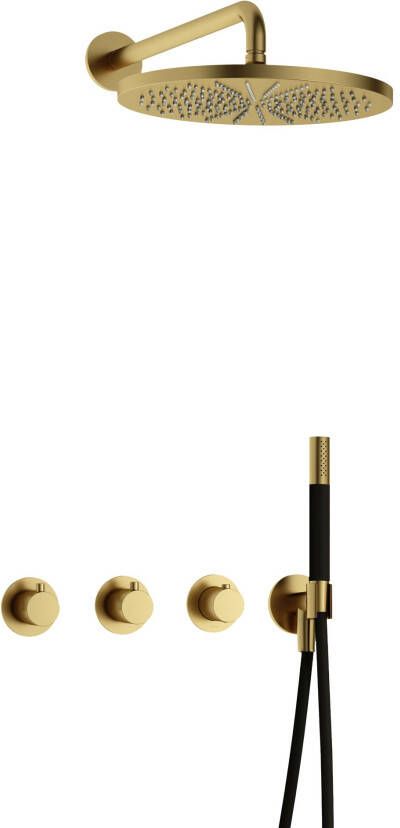 Hotbath Cobber IBS70 Regendoucheset inbouw 38.5cm wandarm 30cm ronde hoofddouche staafhanddouche geborsteld messing PVD IBS70BBP5