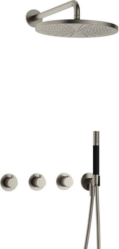 Hotbath Cobber IBS70 Regendoucheset inbouw 38.5cm wandarm 30cm ronde hoofddouche staafhanddouche nikkel geborsteld IBS70GN5