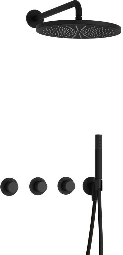Hotbath Cobber IBS70 Regendoucheset inbouw 38.5cm wandarm 30cm ronde hoofddouche staafhanddouche mat zwart IBS70BL5
