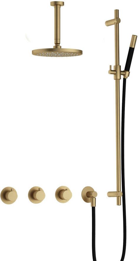 Hotbath Cobber IBS70 complete thermostatische douche inbouwset met 2 stopkranen met 15cm plafondarm 20cm ronde hoofddouche staafhanddouche met glijstang messing geborsteld PVD IBS70BBP27 - Foto 2