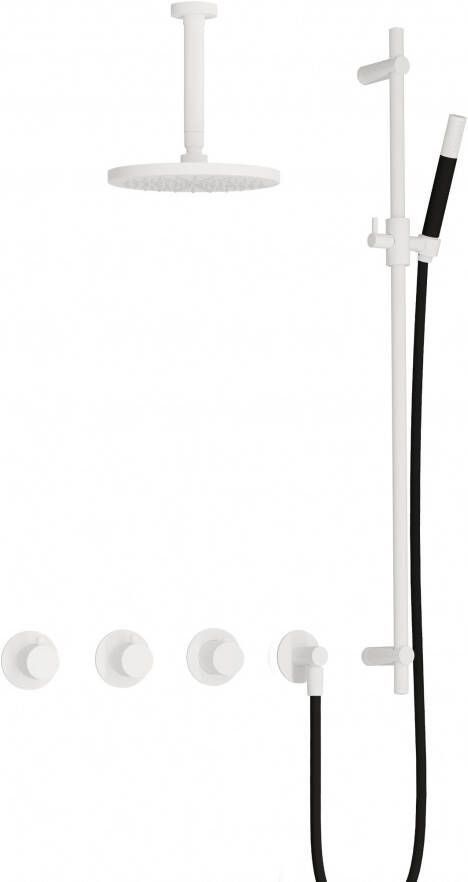 Hotbath Cobber complete thermostatische douche inbouwset cobber 70 met 2 stopkranen met plafondbuis 15 cm en glijstang mat wit - Foto 2