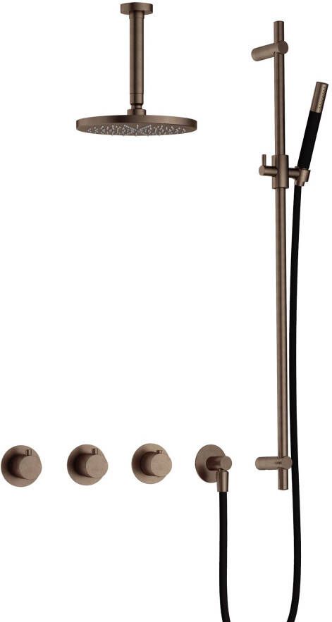 Hotbath Cobber complete thermostatische douche inbouwset cobber 70 met 2 stopkranen met plafondbuis 15 cm en glijstang verouderd ijzer