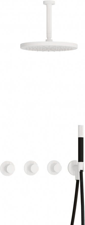 Hotbath Cobber complete thermostatische douche inbouwset cobber 70 met 2 stopkranen met plafondbuis 15 cm en 30 cm hoofddouche mat wit