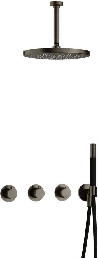 Hotbath Cobber complete thermostatische douche inbouwset cobber 70 met 2 stopkranen met plafondbuis 15 cm en 30 cm hoofddouche verouderd ijzer - Foto 2