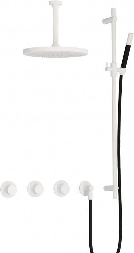 Hotbath Cobber complete thermostatische douche inbouwset cobber 70 met 2 stopkranen met plafondbuis 15 cm 30 cm hoofddouche en glijstang mat wit