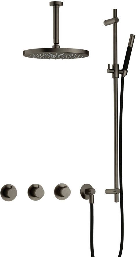 Hotbath Cobber complete thermostatische douche inbouwset cobber 70 met 2 stopkranen met plafondbuis 15 cm 30 cm hoofddouche en glijstang verouderd