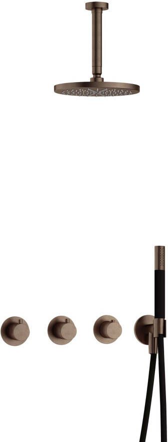 Hotbath Cobber IBS70 Regendoucheset inbouw 15cm plafondarm 20cm ronde hoofddouche staafhanddouche verouderd messing IBS70AB2