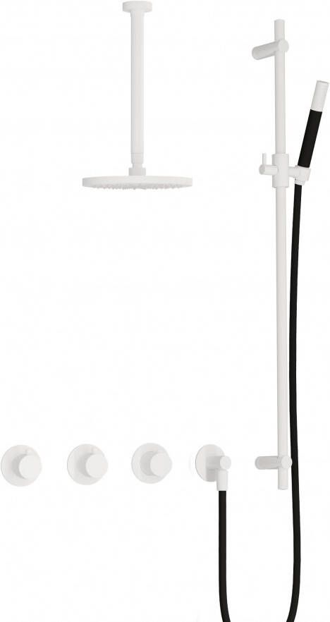 Hotbath Cobber complete thermostatische douche inbouwset cobber 70 met 2 stopkranen met plafondbuis 30 cm en glijstang mat wit