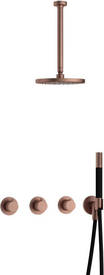 Hotbath Cobber IBS70 Regendoucheset inbouw 30cm plafondarm 20cm ronde hoofddouche staafhanddouche koper geborsteld PVD IBS70BCP3