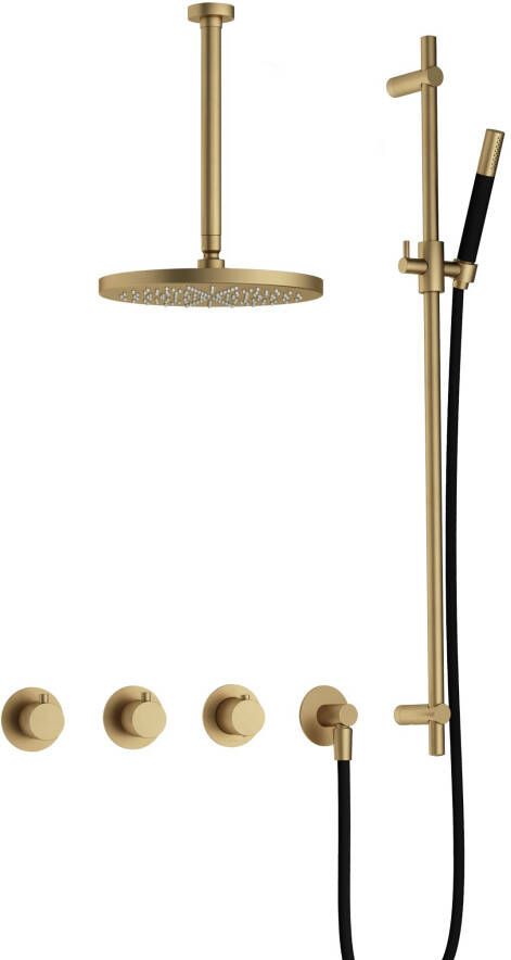 Hotbath Cobber complete thermostatische douche inbouwset cobber 70 met 2 stopkranen met plafondbuis 30 cm 30 cm hoofddouche en glijstang geborsteld