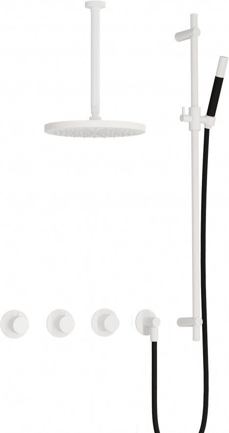 Hotbath Cobber complete thermostatische douche inbouwset cobber 70 met 2 stopkranen met plafondbuis 30 cm 30 cm hoofddouche en glijstang mat wit