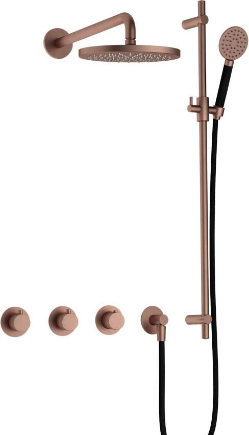 Hotbath Cobber IBS70 Regendoucheset inbouw 38.5cm wandarm 20cm ronde hoofddouche 3 standen handdouche glijstang koper geborsteld PVD IBS70BCP17