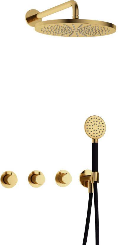 Hotbath Cobber complete thermostatische douche inbouwset cobber 70 met 2 stopkranen met ronde handdouche en 30 cm hoofddouche gepolijst messing pvd