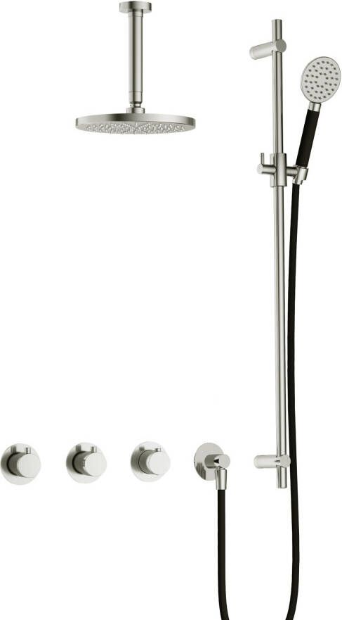 Hotbath Cobber complete thermostatische douche inbouwset cobber 70 met 2 stopkranen met ronde handdouche plafondbuis 15 cm en glijstang mat wit - Foto 2