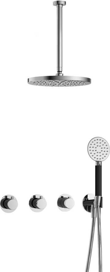 Hotbath Cobber complete thermostatische douche inbouwset cobber 70 met 2 stopkranen met ronde handdouche plafondbuis 30 cm en 30 cm hoofddouche mat - Foto 2