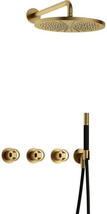 Hotbath Cobber IBSW70 Regendoucheset inbouw 38.5cm wandarm 30cm ronde hoofddouche staafhanddouche Geborsteld messing PVD IBSW70BBP5