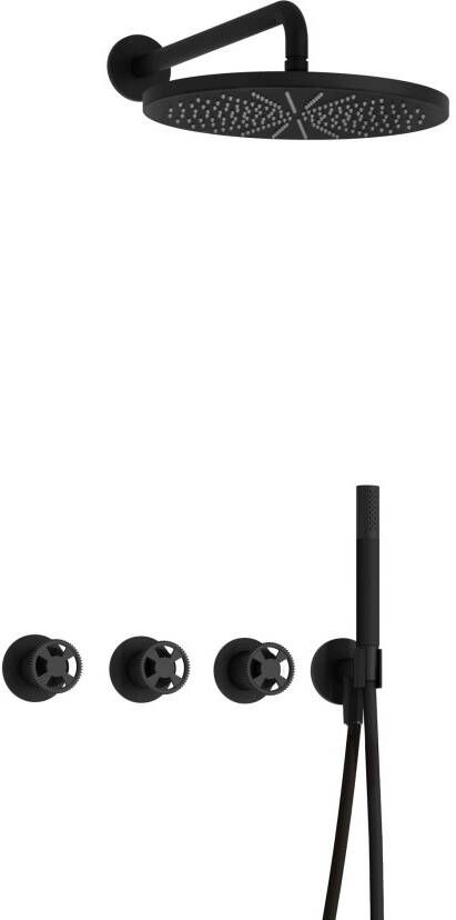Hotbath Cobber IBSW70 Regendoucheset inbouw 38.5cm wandarm 30cm ronde hoofddouche staafhanddouche mat zwart IBSW70BL5