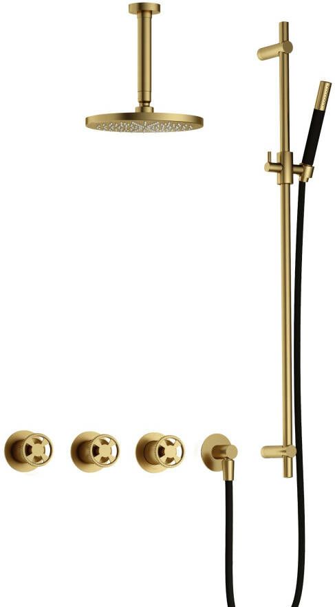 Hotbath Cobber IBSW70 Regendoucheset inbouw 15cm plafondarm 20cm ronde hoofddouche staafhanddouche glijstang Geborsteld messing PVD IBSW70BBP27