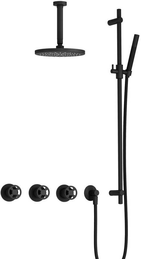 Hotbath Cobber IBSW70 Regendoucheset inbouw 15cm plafondarm 20cm ronde hoofddouche staafhanddouche glijstang mat zwart IBSW70BL27
