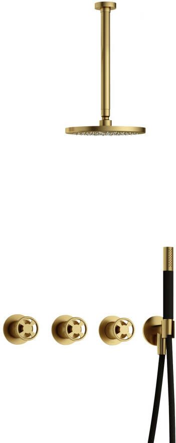 Hotbath Cobber IBSW70 Regendoucheset inbouw 30cm plafondarm 20cm ronde hoofddouche staafhanddouche Geborsteld messing PVD IBSW70BBP3