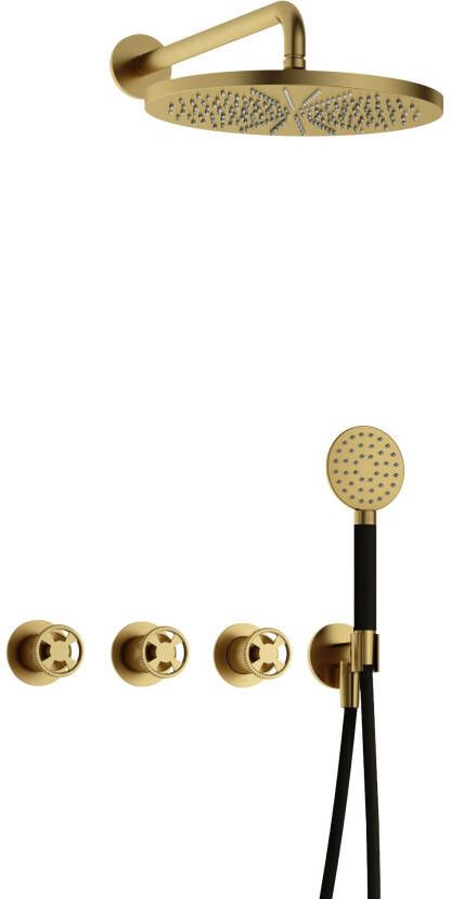 Hotbath Cobber IBSW70 Regendoucheset inbouw 38.5cm wandarm 30cm ronde hoofddouche 3 standen handdouche Geborsteld messing PVD IBSW70BBP15