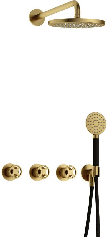 Hotbath Cobber IBSW70 Regendoucheset inbouw 38.5cm wandarm 20cm ronde hoofddouche 3 standen handdouche Geborsteld messing PVD IBSW70BBP1