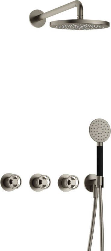 Hotbath Cobber IBSW70 Regendoucheset inbouw 38.5cm wandarm 20cm ronde hoofddouche 3 standen handdouche Geborsteld nikkel IBSW70GN1