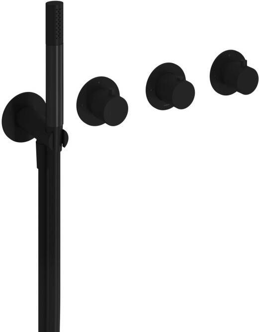 Hotbath Cobber X afbouwdeel voor inbouw bad douchethermostaat zonder uitloop met 2 stopkranen en staafhanddouche mat zwart