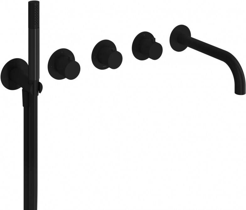 Hotbath Cobber X afbouwdeel voor inbouw bad douchethermostaat met uitloop 2 stopkranen en staafhanddouche geborsteld messing PVD - Foto 2