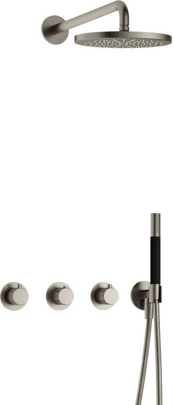 Hotbath Cobber X IBSX70 Regendoucheset inbouw hoofddouche 20cm Wandarm 38.5cm handdouche staaf 1 stand geborsteld nikkel IBSX70GN