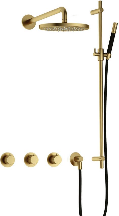 Hotbath Cobber X IBSX70 complete thermostatische douche inbouwset Cobber X met 2 stopkranen met 38.5cm wandarm 20cm ronde hoofddouche staafhanddouche met glijstang messing geborsteld PVD IBSX70BBP7 - Foto 2