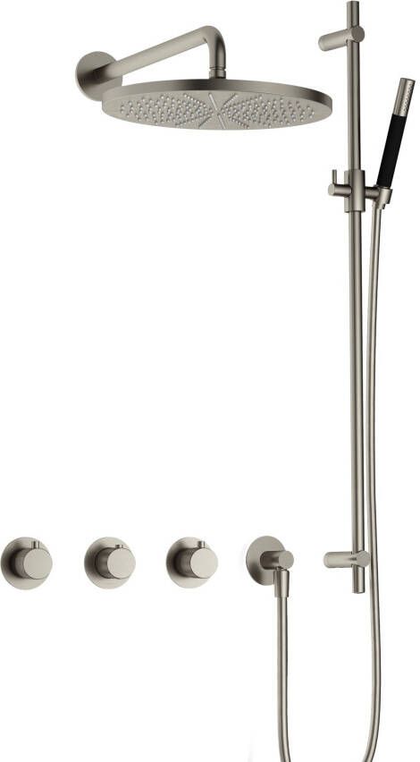Hotbath Cobber X IBSX70 Regendoucheset inbouw hoofddouche 30cm Wandarm 38.5cm glijstang handdouche staaf 1 stand geborsteld nikkel IBSX70GN57