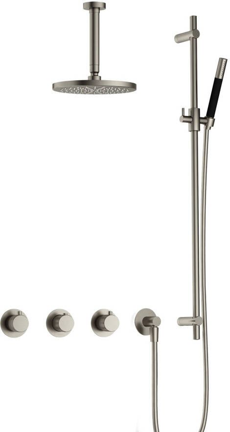 Hotbath Cobber X IBSX70 complete thermostatische douche inbouwset Cobber X met 2 stopkranen met 15cm plafondarm 20cm ronde hoofddouche staafhanddouche met glijstang messing geborsteld PVD IBSX70BBP27