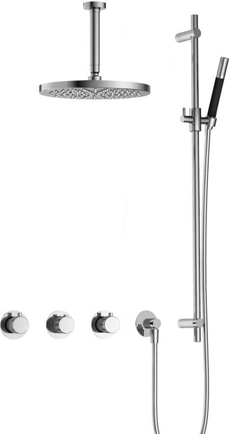 Hotbath Cobber X IBSX70 complete thermostatische douche inbouwset Cobber X met 2 stopkranen met 15cm plafondarm 30cm ronde hoofddouche staafhanddouche met glijstang chroom IBSX70CR257