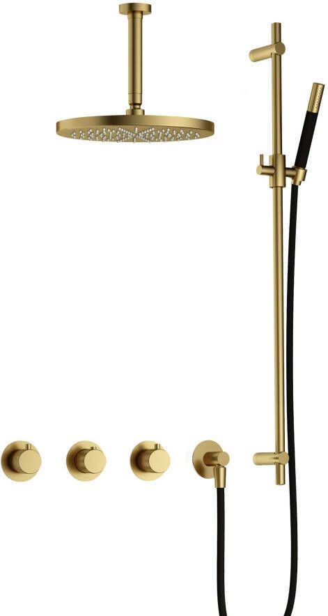Hotbath Cobber X IBSX70 Regendoucheset inbouw hoofddouche 30cm plafondarm 15cm glijstang handdouche staaf 1 stand geborsteld messing PVD IBSX70BBP257