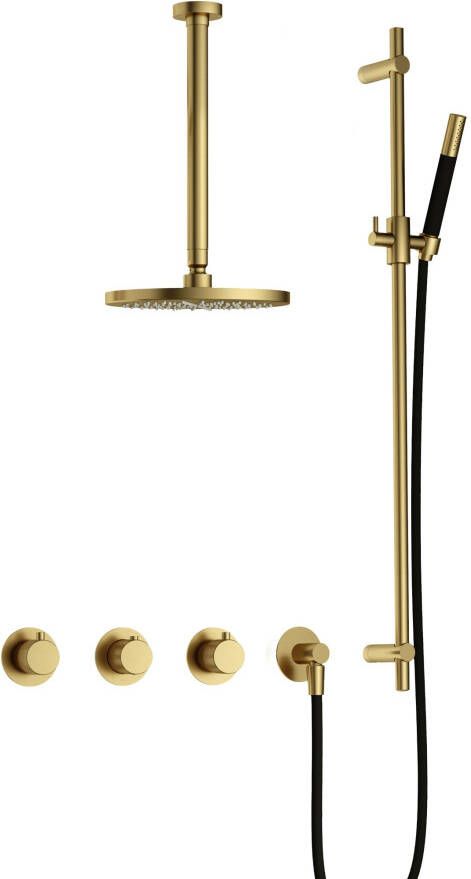 Hotbath Cobber X IBSX70 Regendoucheset inbouw hoofddouche 20cm plafondarm 30cm glijstang handdouche staaf 1 stand geborsteld nikkel IBSX70GN37