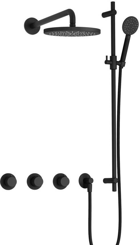 Hotbath Cobber X IBSX70 Regendoucheset inbouw hoofddouche 20cm Wandarm 38.5cm glijstang handdouche rond 3 standen mat zwart IBSX70BL17