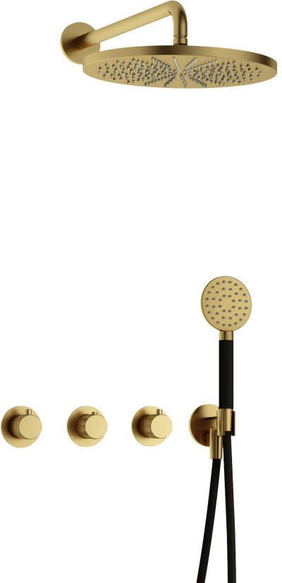 Hotbath Cobber X complete thermostatische douche inbouwset cobberx 70 met 2 stopkranen met ronde handdouche en m106 geborsteld messing pvd