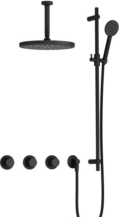 Hotbath Cobber X IBSX70 Regendoucheset inbouw hoofddouche 30cm plafondarm 15cm glijstang handdouche rond 3 standen geborsteld messing PVD IBSX70BBP1257