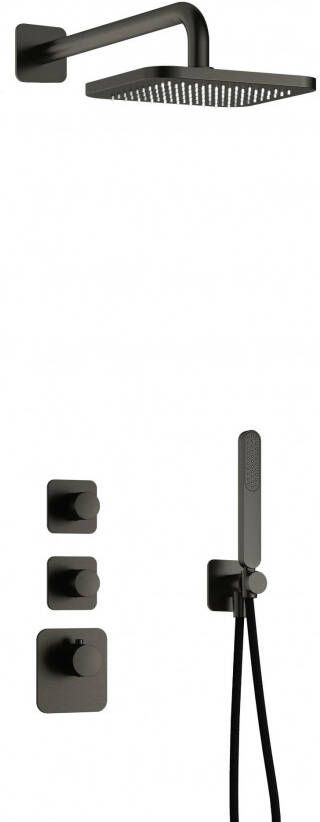 Hotbath Gal complete thermostatische high flow douche inbouwset gal met 2 stopkranen en 22 cm hoofdouche geborsteld gunmetal pvd - Foto 2