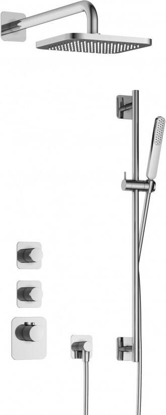 Hotbath Gal IBS40 complete thermostatische high flow douche inbouwset met 2 stopkranen met 35cm wandarm 22cm vierkante hoofddouche staafhanddouche met glijstang chroom IBS40CR7 - Foto 2