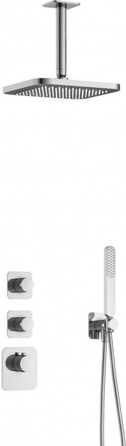 Hotbath Gal IBS40 complete thermostatische high flow douche inbouwset met 2 stopkranen met 15cm plafondarm 22cm vierkante hoofddouche staafhanddouche chroom IBS40CR2