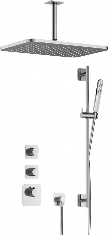Hotbath Gal IBS40 complete thermostatische high flow douche inbouwset met 2 stopkranen met 15cm plafondarm 27cm rechtoekige hoofddouche staafhanddouche met glijstang chroom IBS40CR257 - Foto 2