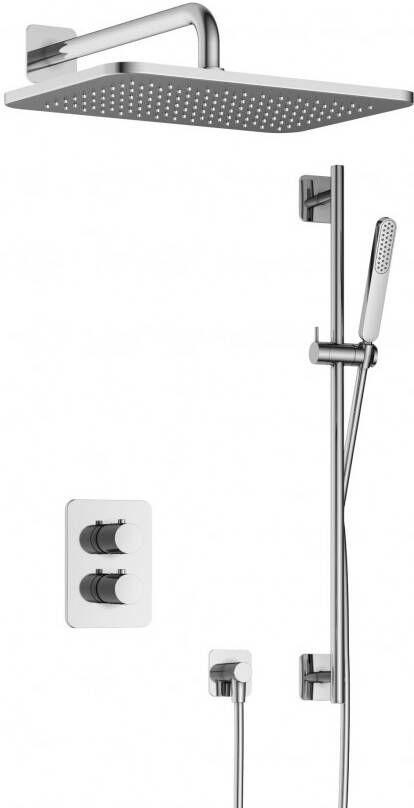 Hotbath Gal IBS40A complete thermostatische douche inbouwset met 2-weg stop omstel met 35cm wandarm 27cm rechtoekige hoofddouche staafhanddouche met glijstang chroom IBS40ACR57