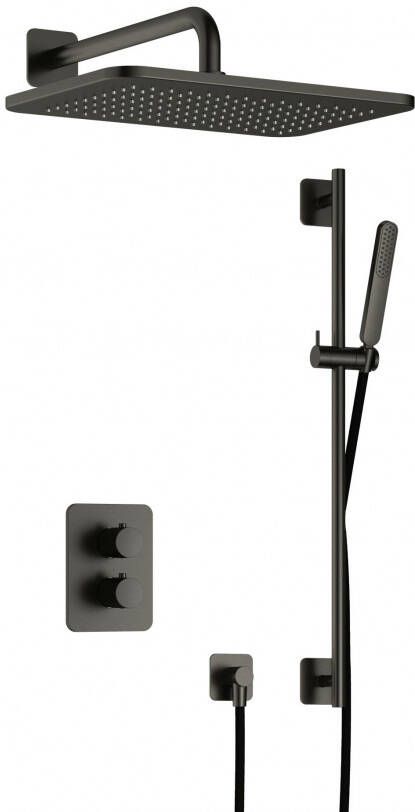 Hotbath Gal IBS40A complete thermostatische douche inbouwset met 2 functies stop omstel met 35cm wandarm 27cm rechtoekige hoofddouche staafhanddouche met glijstang Gunmetal geborsteld PVD IBS40ABGP57 - Foto 2