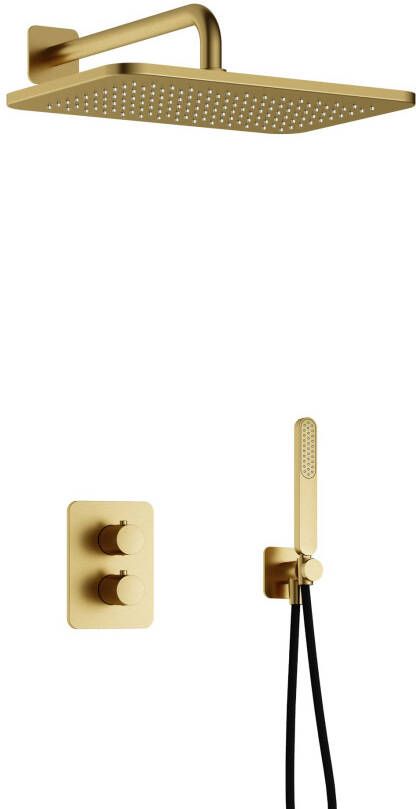 Hotbath Gal IBS40A Doucheset inbouw 27cm rechthoekige hoofddouche wandarm 35cm staafhanddouche messing geborsteld PVD IBS40ABBP5