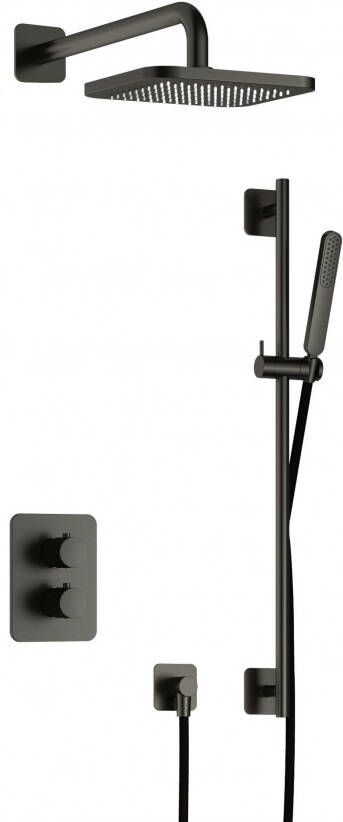 Hotbath Gal IBS40A Doucheset inbouw 22cm vierkante hoofddouche wandarm 35cm staafhanddouche met glijstang gunmetal geborsteld PVD IBS40ABGP7