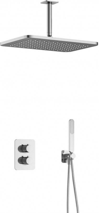 Hotbath Gal IBS40A complete thermostatische douche inbouwset met 2-weg stop omstel met 15cm plafondarm 27cm rechtoekige hoofddouche staafhanddouche chroom IBS40ACR25