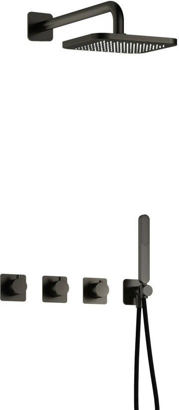 Hotbath Gal IBSGL70 Thermostatische doucheset inbouw 2 stopkranen 35cm wandarm 22cm vierkante hoofddouche staafhanddouche gun metal geborsteld PVD IBSGL70BGP - Foto 2